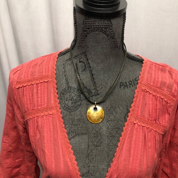 Sonoma Coral Cotton Blouse Womens Size Medium Button Front V-Neck Boho Top - Picture 2 of 9